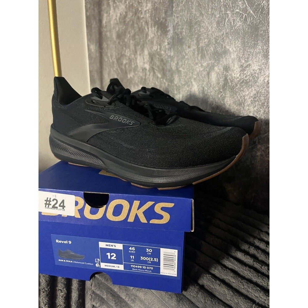 Brooks Revel 9 Men’s 12 D/Medium Black/Ebony/Biscuit New In Box Running Shoes